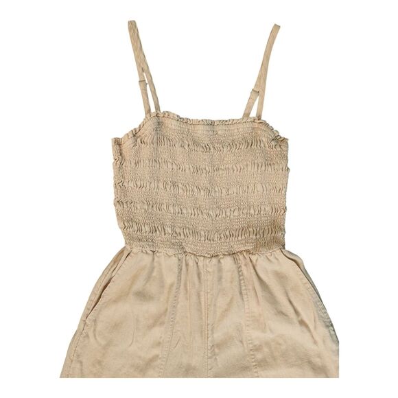 Universal Thread XS Beige Smocked Linen Jumpsuit Wide Leg Cream Tan Sleeveless - Picture 4 of 10